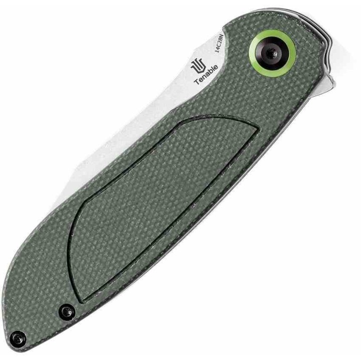 Couteau Tenable Prometheus Green Manche Micarta Lame Acier 14C28N SW Sheepsfoot IKBS Liner Lock T1040A2 - Livraison Gratuite