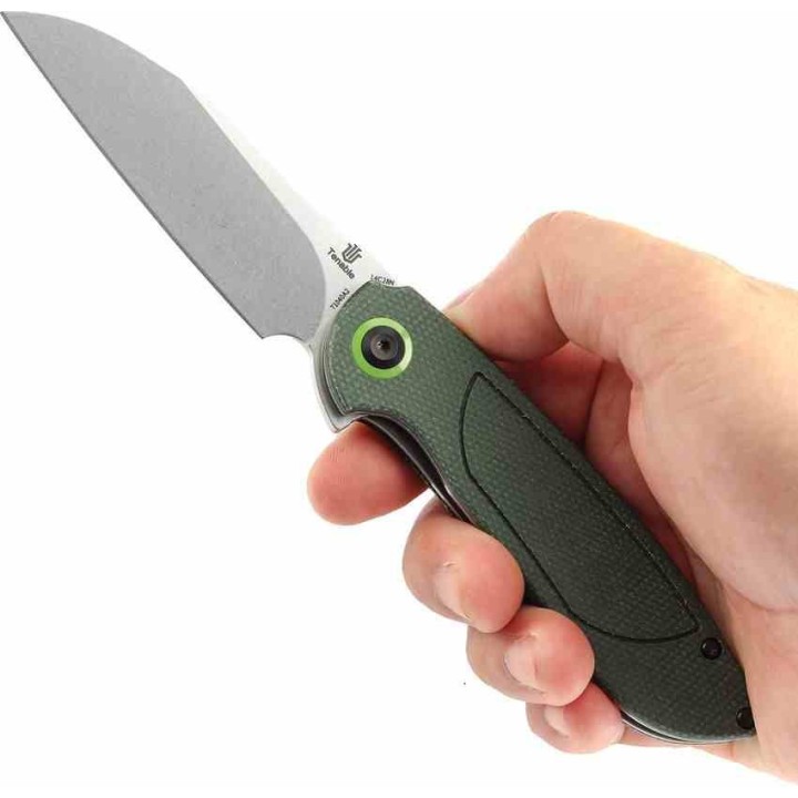 Couteau Tenable Prometheus Green Manche Micarta Lame Acier 14C28N SW Sheepsfoot IKBS Liner Lock T1040A2 - Livraison Gratuite