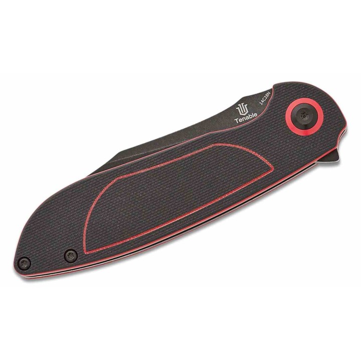 Couteau Tenable Prometheus Black/Red Manche G10 Lame Acier 14C28N BLK Sheepsfoot IKBS Liner Lock T1040A1 - Livraison Gratuite