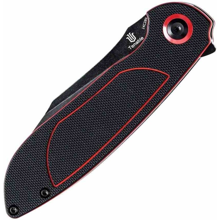 Couteau Tenable Prometheus Black/Red Manche G10 Lame Acier 14C28N BLK Sheepsfoot IKBS Liner Lock T1040A1 - Livraison Gratuite