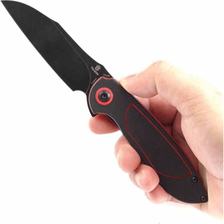 Couteau Tenable Prometheus Black/Red Manche G10 Lame Acier 14C28N BLK Sheepsfoot IKBS Liner Lock T1040A1 - Livraison Gratuite