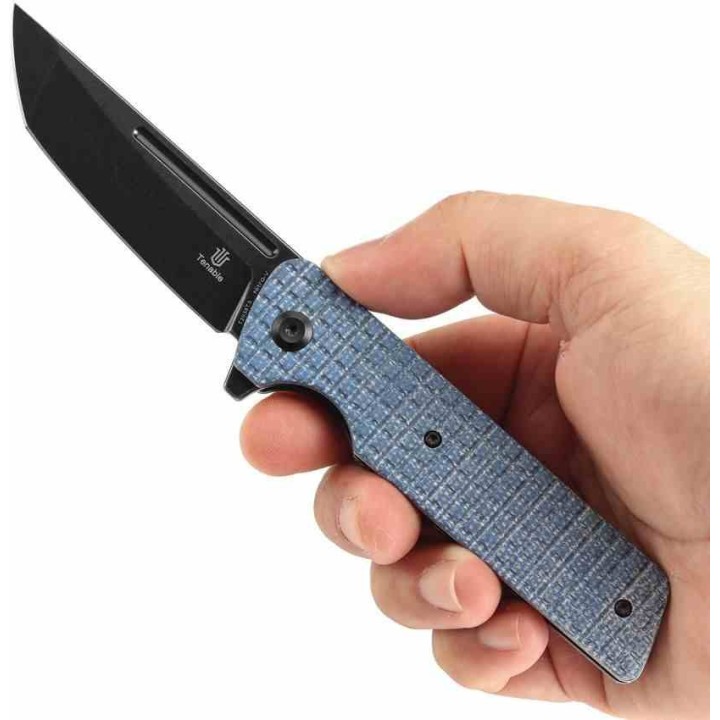 Couteau Tenable Anomaly Blue Frag Manche Micarta Lame Tanto Acier Nitro-V Blk IKBS Liner Lock Clip T2038T3 - Livraison Gratuite