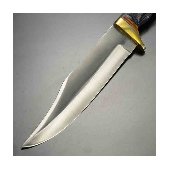 Bowie Couteau de Chasse Survie Lame Acier Carbone 1055 Manche Bois Etui Cuir PA203421BK - Livraison Gratuite