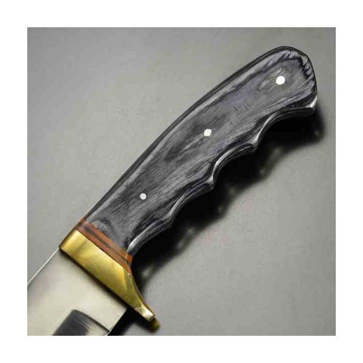 Bowie Couteau de Chasse Survie Lame Acier Carbone 1055 Manche Bois Etui Cuir PA203421BK - Livraison Gratuite