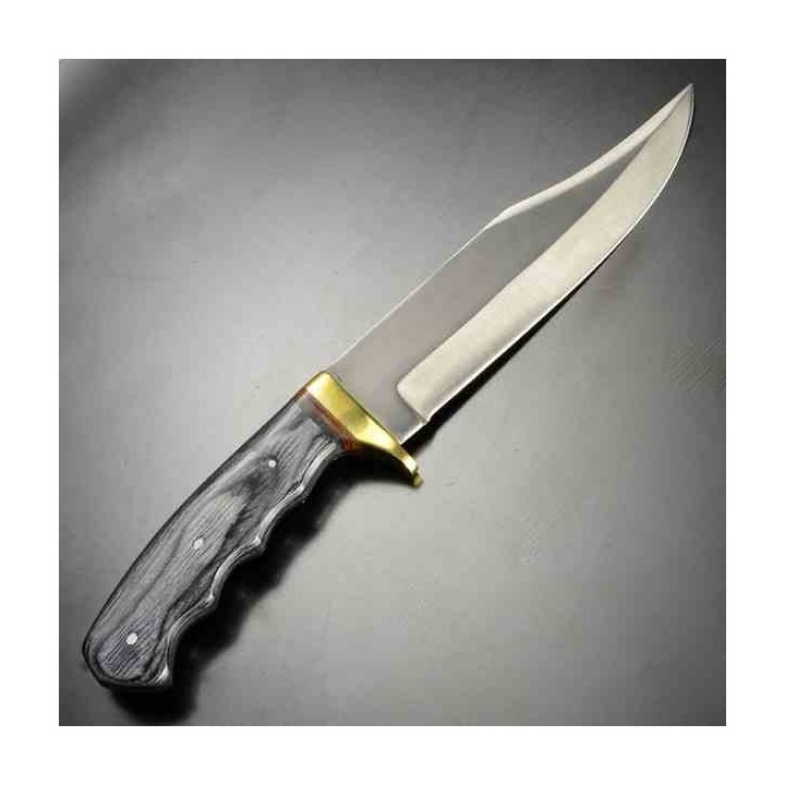 Bowie Couteau de Chasse Survie Lame Acier Carbone 1055 Manche Bois Etui Cuir PA203421BK - Livraison Gratuite
