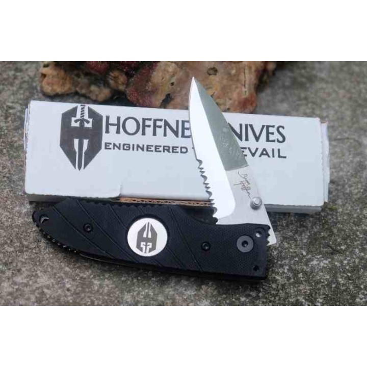 Couteau Hoffner Knives Snap Black Manche G10 Serrated Lame Acier VG-10 Clip Linerlock ATA23 - Livraison Gratuite