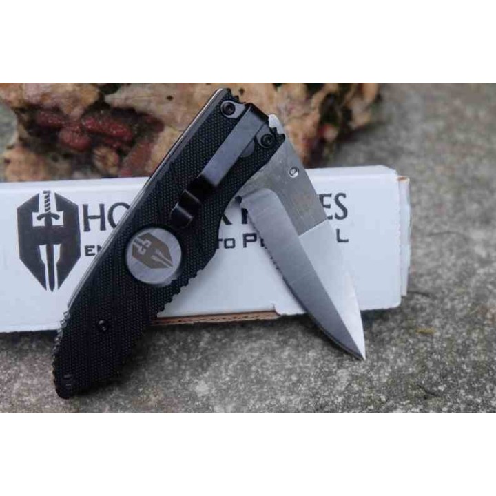 Couteau Hoffner Knives Snap Black Manche G10 Serrated Lame Acier VG-10 Clip Linerlock ATA23 - Livraison Gratuite