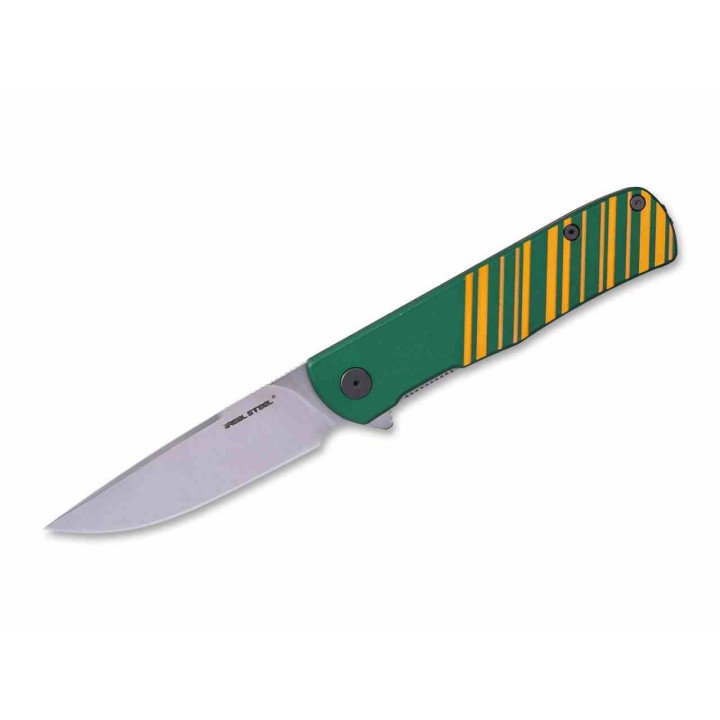 Couteau Real Steel Karly Green/Gold Manche Aluminium Lame Acier VG10 IKBS Linerlock Clip RS6051 - Livraison Gratuite