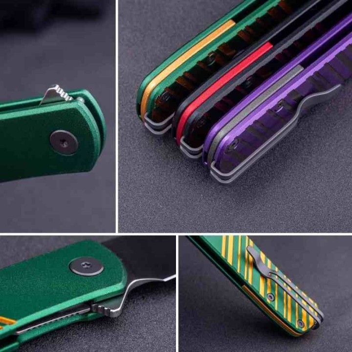 Couteau Real Steel Karly Green/Gold Manche Aluminium Lame Acier VG10 IKBS Linerlock Clip RS6051 - Livraison Gratuite