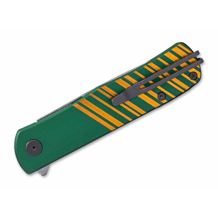 Couteau Real Steel Karly Green/Gold Manche Aluminium Lame Acier VG10 IKBS Linerlock Clip RS6051 - Livraison Gratuite