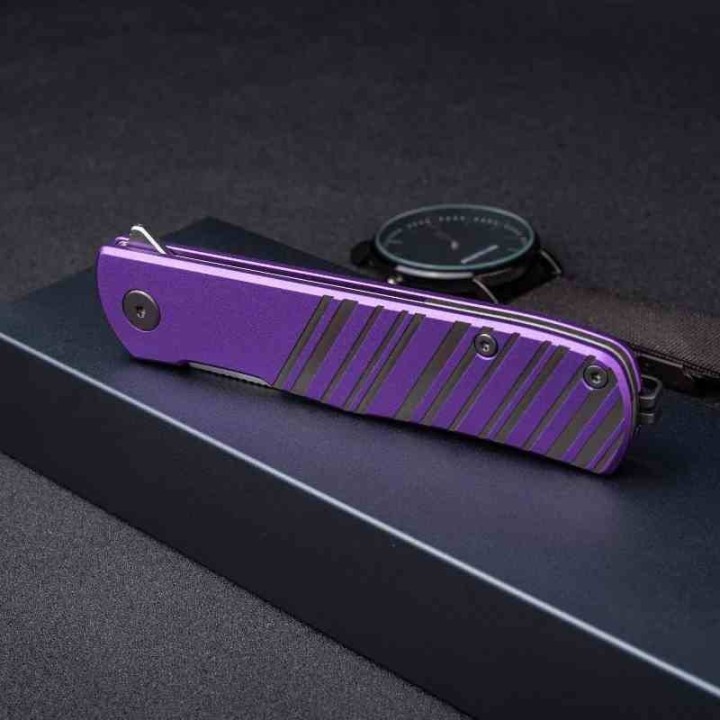 Couteau Real Steel Karly Purple Manche Aluminium Lame Acier VG10 IKBS Linerlock Clip RS6053 - Livraison Gratuite