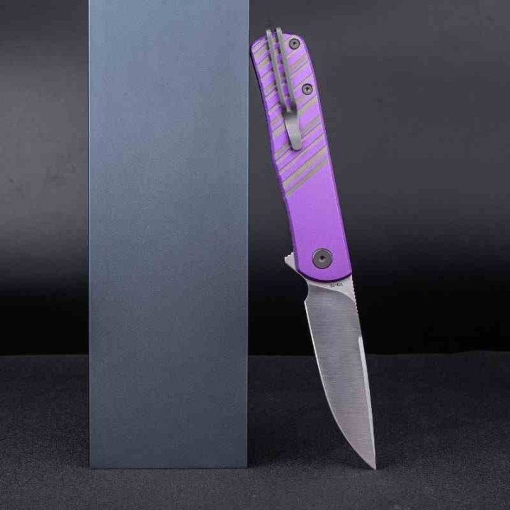 Couteau Real Steel Karly Purple Manche Aluminium Lame Acier VG10 IKBS Linerlock Clip RS6053 - Livraison Gratuite