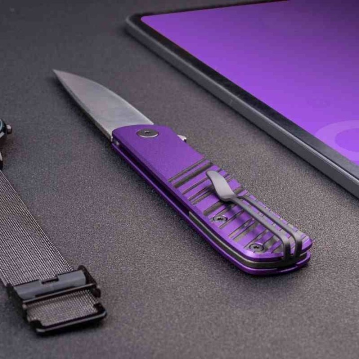 Couteau Real Steel Karly Purple Manche Aluminium Lame Acier VG10 IKBS Linerlock Clip RS6053 - Livraison Gratuite