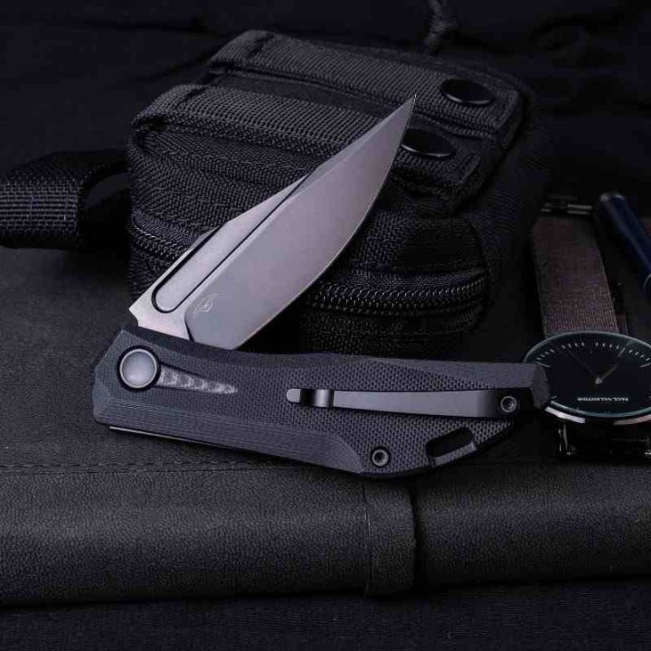 Couteau Real Steel Ventus Black Manche G10 Lame Acier D2 Black Slip Joint Clip RS7051BB - Livraison Gratuite