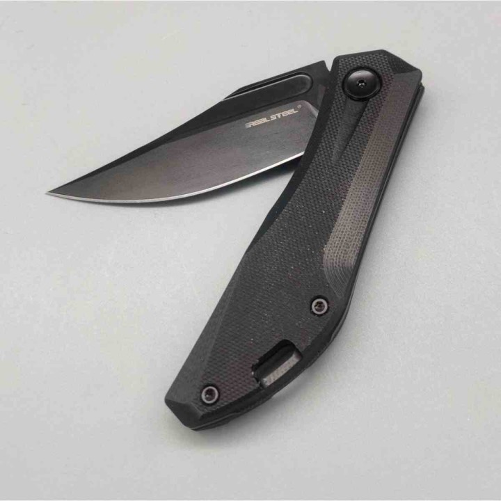 Couteau Real Steel Ventus Black Manche G10 Lame Acier D2 Black Slip Joint Clip RS7051BB - Livraison Gratuite