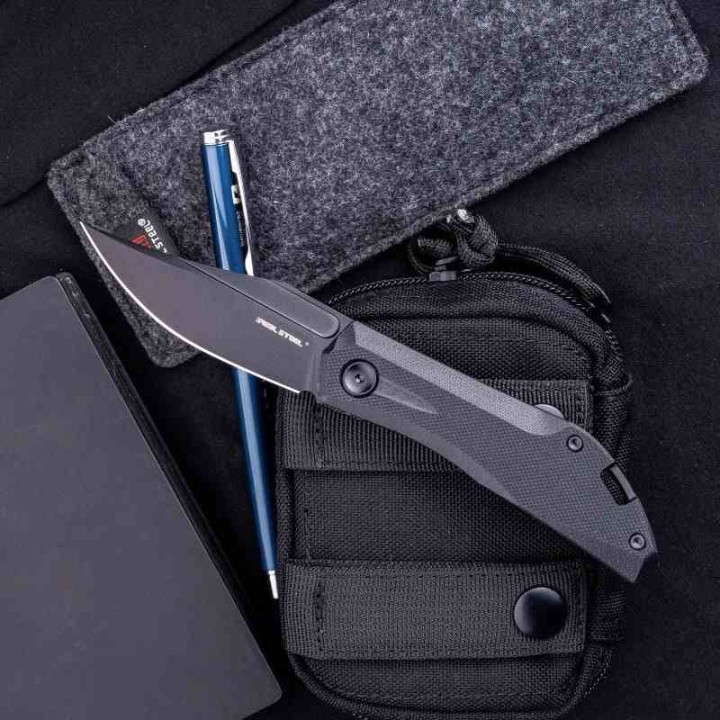 Couteau Real Steel Ventus Black Manche G10 Lame Acier D2 Black Slip Joint Clip RS7051BB - Livraison Gratuite