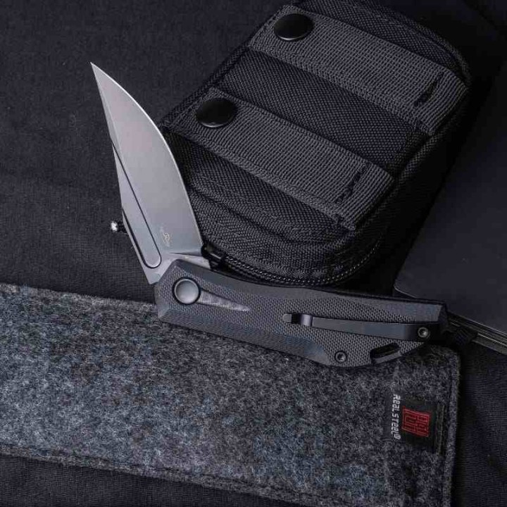 Couteau Real Steel Ventus Black Manche G10 Lame Acier D2 Black Slip Joint Clip RS7051BB - Livraison Gratuite