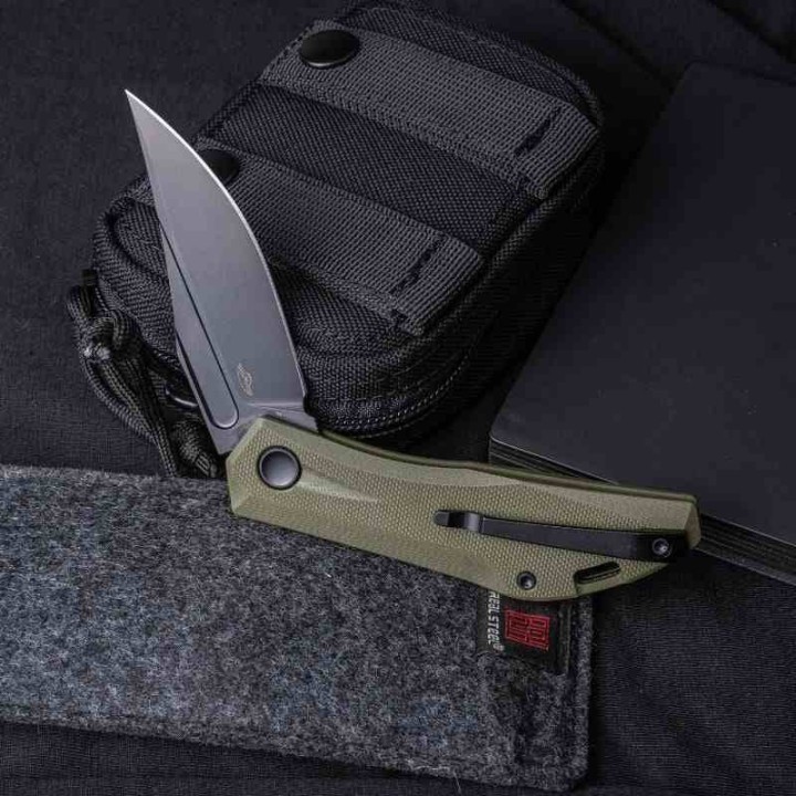 Couteau Real Steel Ventus Od Green Manche G10 Lame Acier D2 Black Slip Joint Clip RS7051BG - Livraison Gratuite