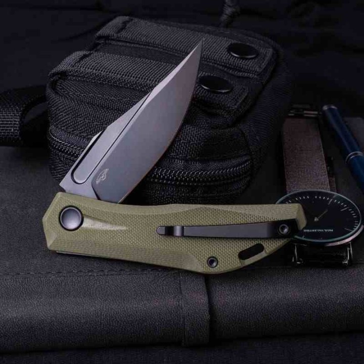 Couteau Real Steel Ventus Od Green Manche G10 Lame Acier D2 Black Slip Joint Clip RS7051BG - Livraison Gratuite