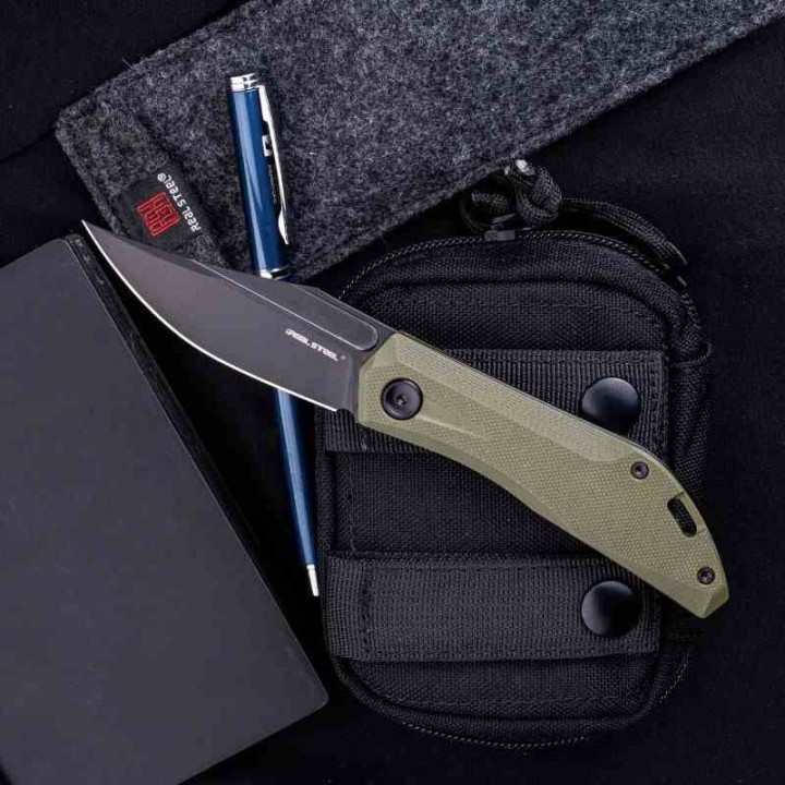 Couteau Real Steel Ventus Od Green Manche G10 Lame Acier D2 Black Slip Joint Clip RS7051BG - Livraison Gratuite