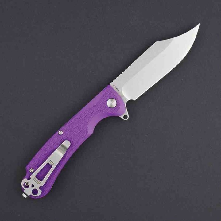 Couteau Daggerr Powie Purple Lame Acier 8Cr14MoV Bowie Manche FRN Linerlock Clip DGRPWFPRSW - Livraison Gratuite
