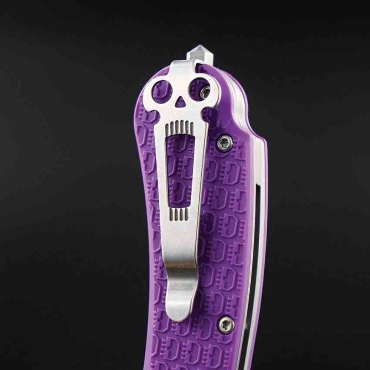 Couteau Daggerr Powie Purple Lame Acier 8Cr14MoV Bowie Manche FRN Linerlock Clip DGRPWFPRSW - Livraison Gratuite