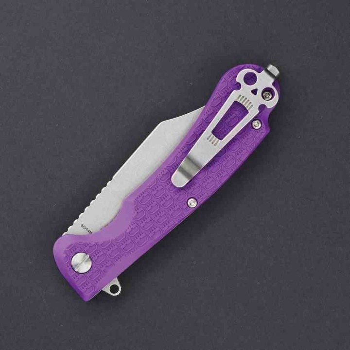 Couteau Daggerr Powie Purple Lame Acier 8Cr14MoV Bowie Manche FRN Linerlock Clip DGRPWFPRSW - Livraison Gratuite
