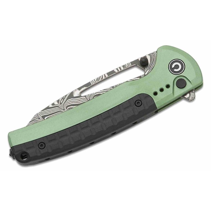 Couteau CIVIVI Sentinel Damas Manche Green Aluminium Lame Damas IKBS Button Lock Clip CIVC22025BDS1 - Livraison Gratuite