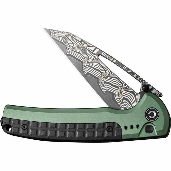 Couteau CIVIVI Sentinel Damas Manche Green Aluminium Lame Damas IKBS Button Lock Clip CIVC22025BDS1 - Livraison Gratuite