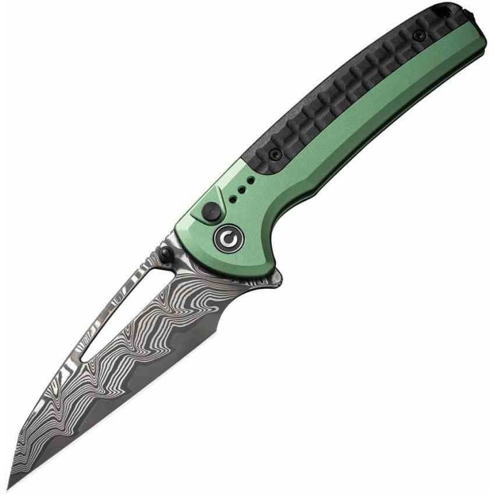 Couteau CIVIVI Sentinel Damas Manche Green Aluminium Lame Damas IKBS Button Lock Clip CIVC22025BDS1 - Livraison Gratuite