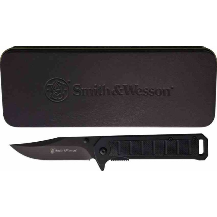 Couteau Smith&Wesson A/O Lame Acier 3Cr13 Manche Aluminium Linerlock Clip Boite Métal SWP1208873 - Livraison Gratuite