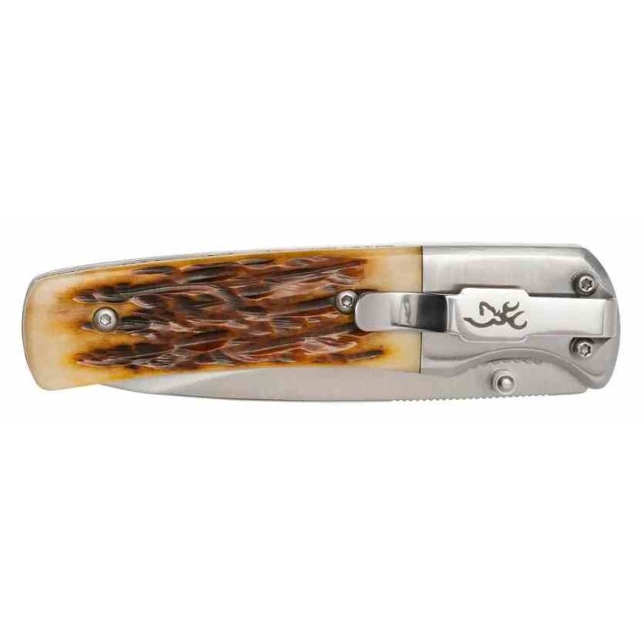 Couteau Browning Buckmark Hunter Bone Manche Os Lame Acier 8Cr13MoV Linerlock Clip BR0500B - Livraison Gratuite