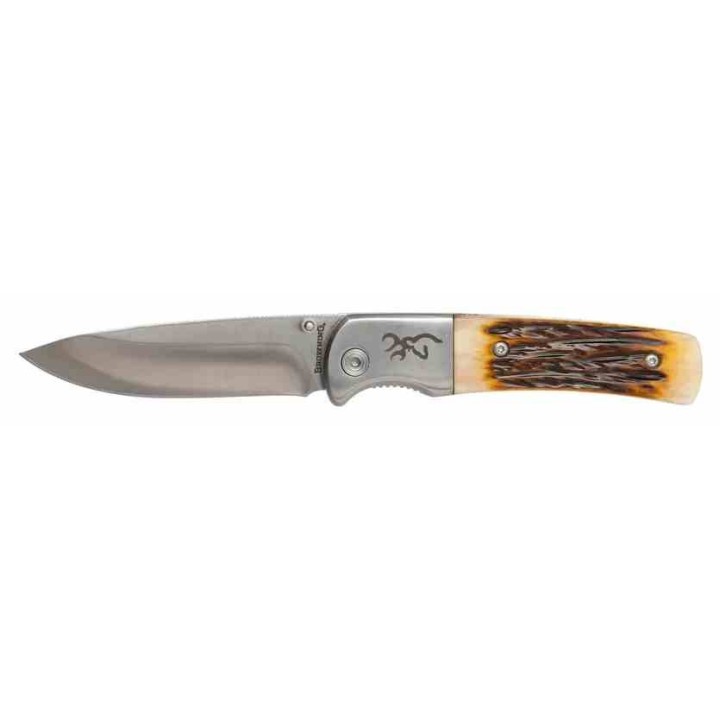 Couteau Browning Buckmark Hunter Bone Manche Os Lame Acier 8Cr13MoV Linerlock Clip BR0500B - Livraison Gratuite