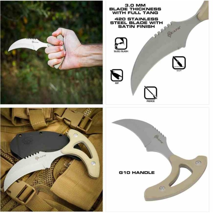 Couteau Push Dagger Reapr Tac Talon Lame Acier 420 Manche Tan G10 Etui Nylon SHF11041 - Livraison Gratuite