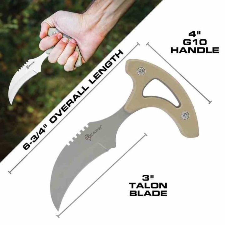Couteau Push Dagger Reapr Tac Talon Lame Acier 420 Manche Tan G10 Etui Nylon SHF11041 - Livraison Gratuite