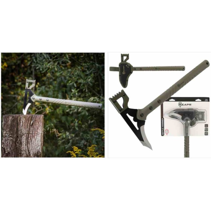 Hache Marteau Reapr Battle Hammer Lame Acier 420 Manche FRN OD Green Etui MOLLE SHF11050 - Livraison Gratuite