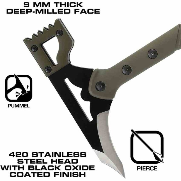 Hache Marteau Reapr Battle Hammer Lame Acier 420 Manche FRN OD Green Etui MOLLE SHF11050 - Livraison Gratuite