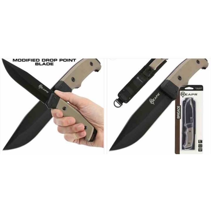 Couteau De Survie Reapr Brigade Lame Acier 420 Manche Black & Tan G10 Etui Nylon SHF11009 - Livraison Gratuite