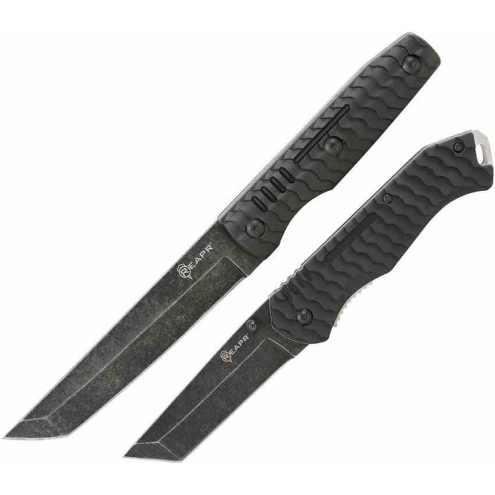 Lot de 2 Couteaux Reapr Tac Tanto 1 Fixe & 1 Folder Lame Acier 420 Etui Nylon SHF11008 - Livraison Gratuite