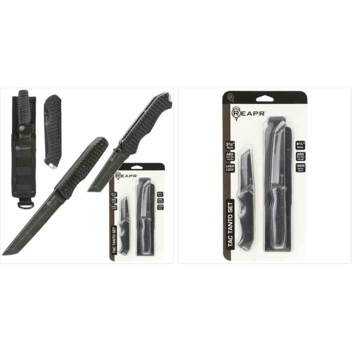 Lot de 2 Couteaux Reapr Tac Tanto 1 Fixe & 1 Folder Lame Acier 420 Etui Nylon SHF11008 - Livraison Gratuite