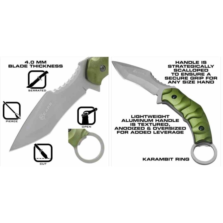 Couteau Karambit Reapr Slamr Recurve Tanto Manche Green Lame Acier 420 Etui Nylon SHF11010 - Livraison Gratuite