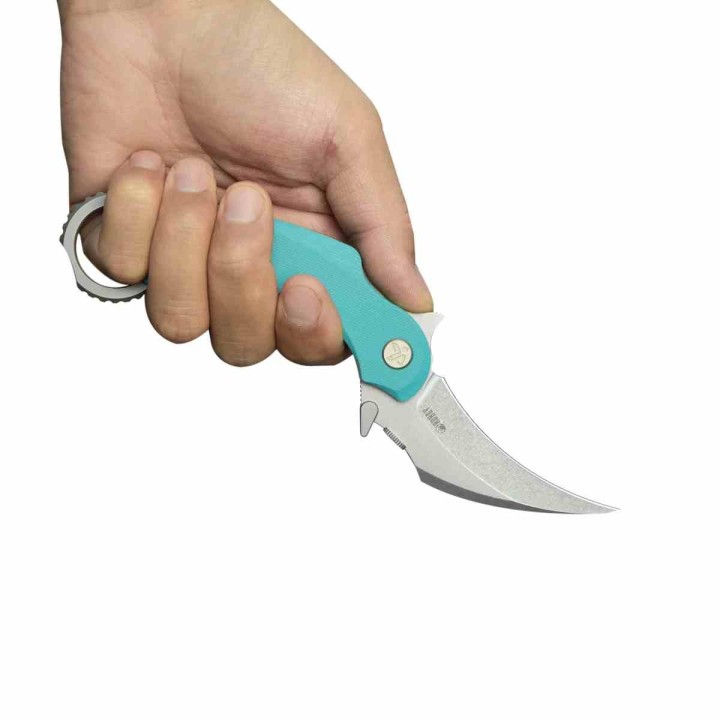 Couteau Kubey Rogue Pikal Karambit Blue Manche G10 Lame Acier 14C28N SW IKBS Linerlock Clip KUB298C - Livraison Gratuite