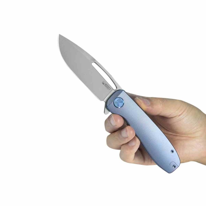 Couteau Kubey Supercell Blue Manche Titane Lame Stonewash Acier 14C28N IKBS Linerlock Clip KUB353B - Livraison Gratuite