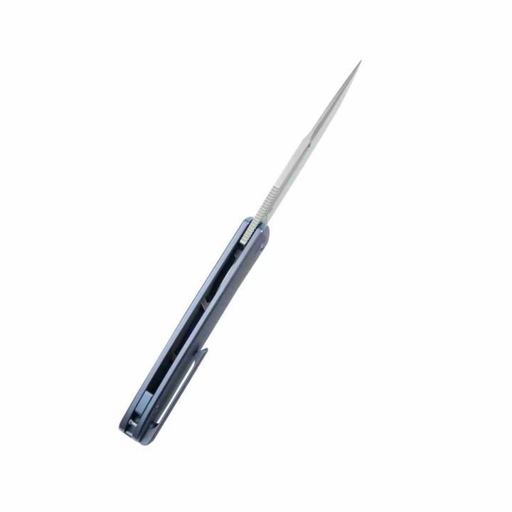 Couteau Kubey Supercell Blue Manche Titane Lame Stonewash Acier 14C28N IKBS Linerlock Clip KUB353B - Livraison Gratuite