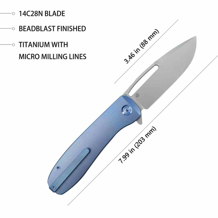 Couteau Kubey Supercell Blue Manche Titane Lame Stonewash Acier 14C28N IKBS Linerlock Clip KUB353B - Livraison Gratuite
