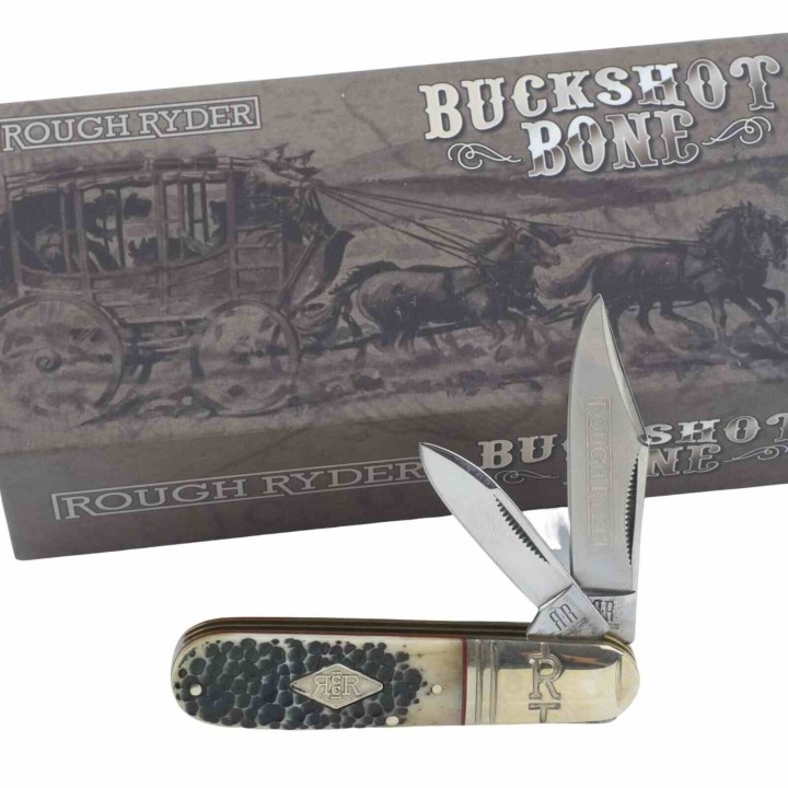 Couteau Rough Ryder Buckshot Bone Barlow Lame Acier 440A Manche en Os RR2041 - Livraison Gratuite