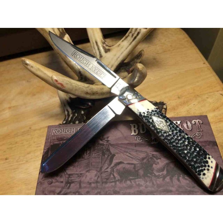 Couteau Rough Ryder Buckshot Bone Trapper Lames Acier 440A Manche Os Slip Joint RR1544 - Livraison Gratuite