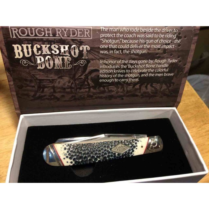 Couteau Rough Ryder Buckshot Bone Trapper Lames Acier 440A Manche Os Slip Joint RR1544 - Livraison Gratuite
