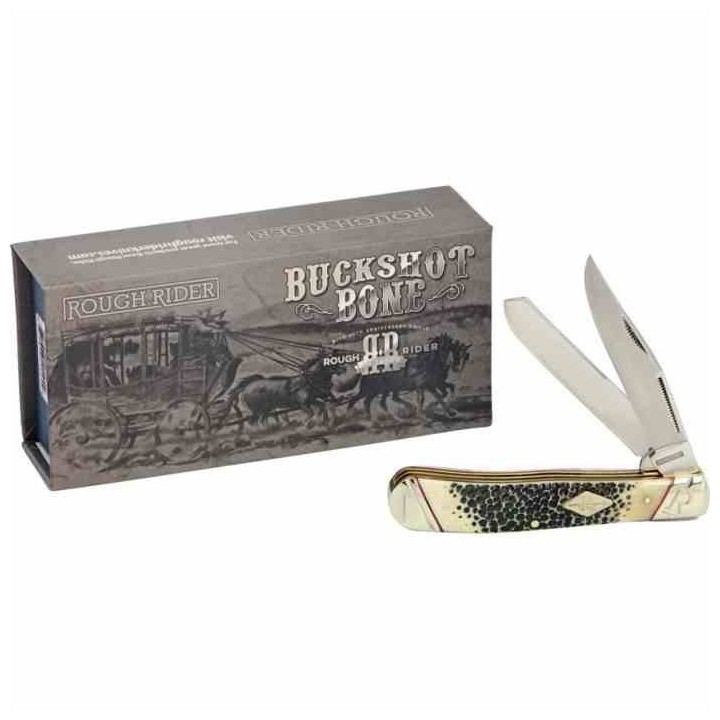 Couteau Rough Ryder Buckshot Bone Trapper Lames Acier 440A Manche Os Slip Joint RR1544 - Livraison Gratuite