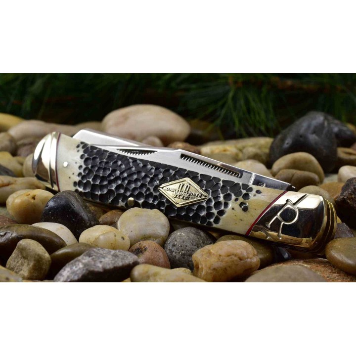 Couteau Rough Ryder Buckshot Bone Trapper Lames Acier 440A Manche Os Slip Joint RR1544 - Livraison Gratuite
